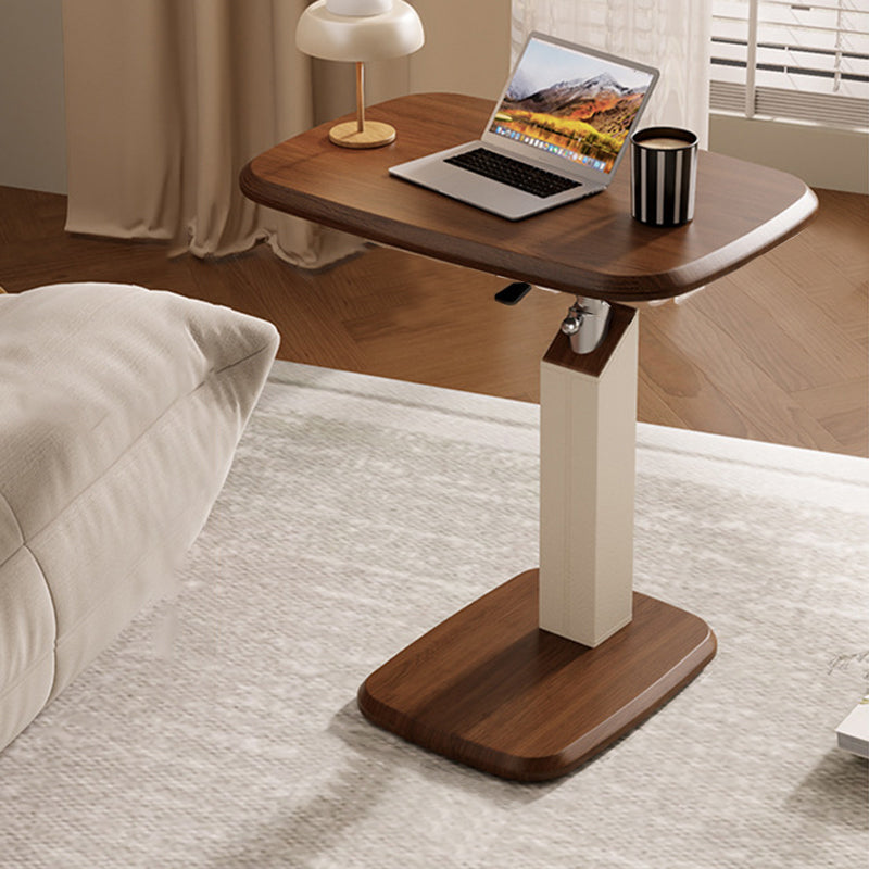 Contemporary Scandinavian Rectangular Side Table with Saddle Leather Top, MDF Construction, Height-Adjustable Swivel Base for Living Room
