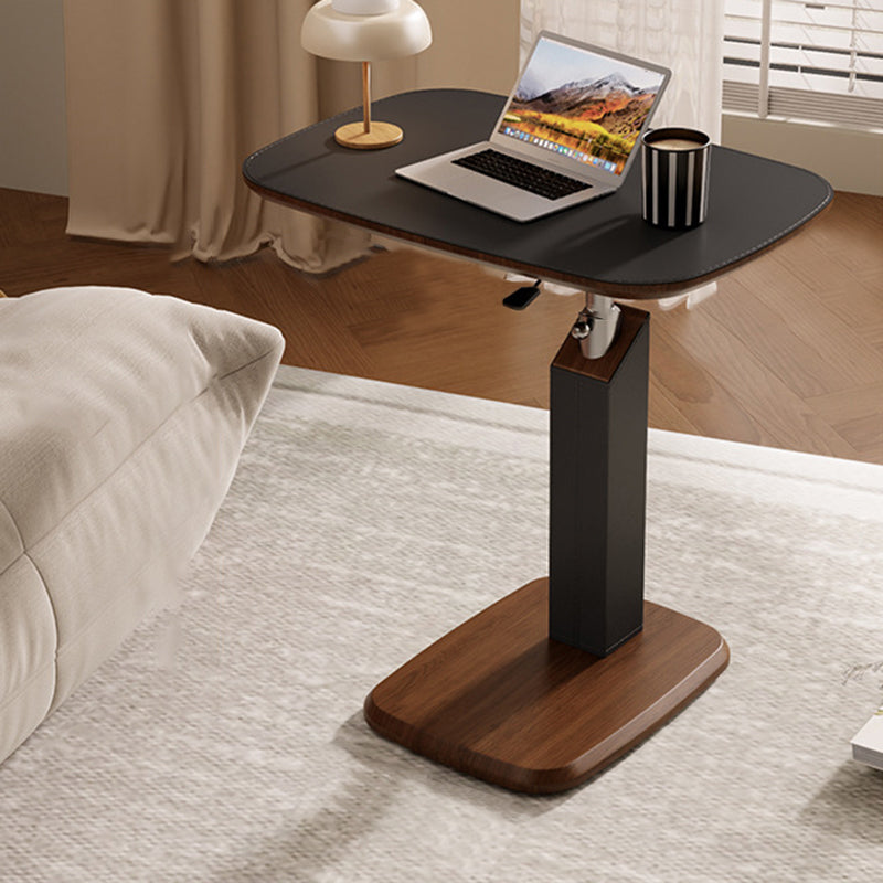 Contemporary Scandinavian Rectangular Side Table with Saddle Leather Top, MDF Construction, Height-Adjustable Swivel Base for Living Room