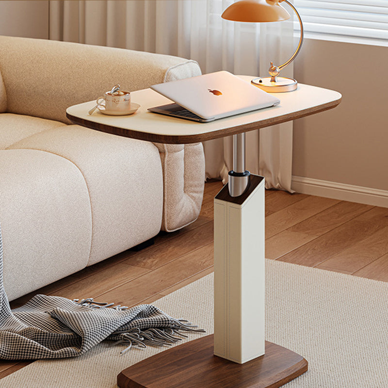 Contemporary Scandinavian Rectangular Side Table with Saddle Leather Top, MDF Construction, Height-Adjustable Swivel Base for Living Room