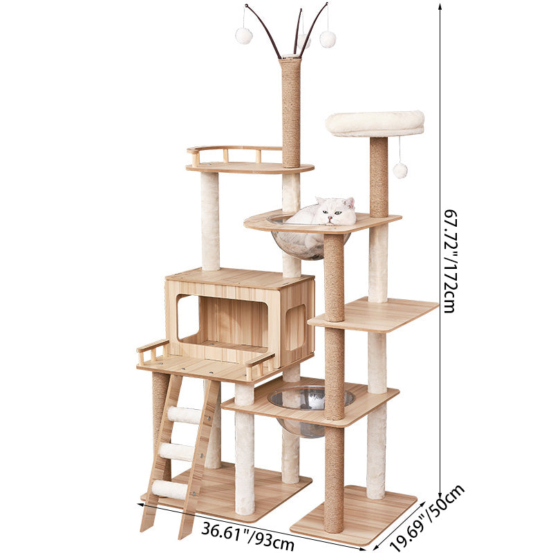 Modern Scandinavian Rectangular MDF Cat Tree with Acrylic Accents — Multi-Functional Living Room Furniture