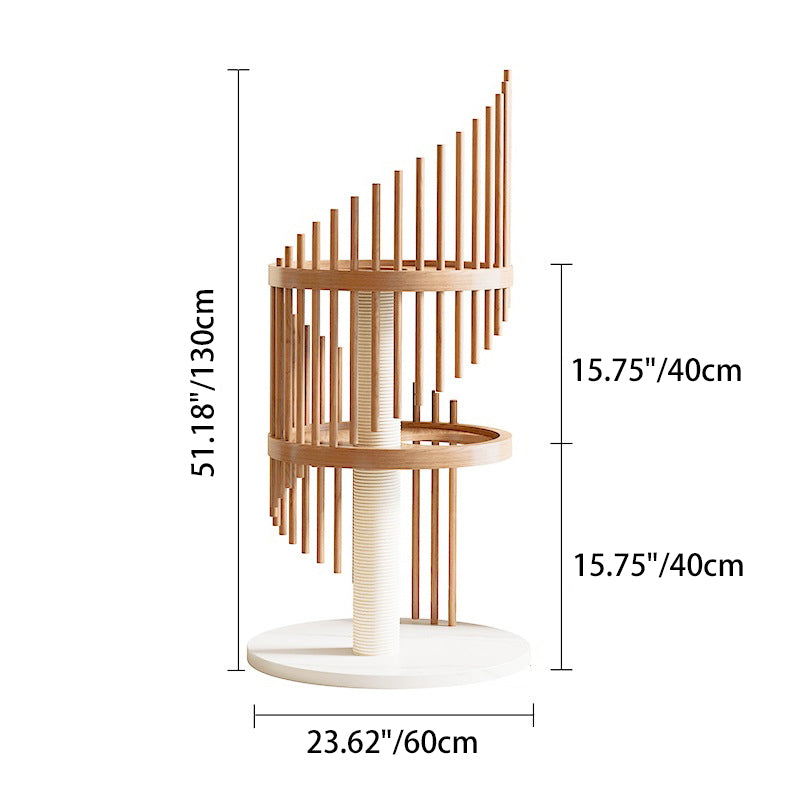Modern Art Deco Spiral Cat Tree – Round Rubberwood, Pine & Ash with Stone Slab, 3/4/5-Tier, Ideal for Living Room