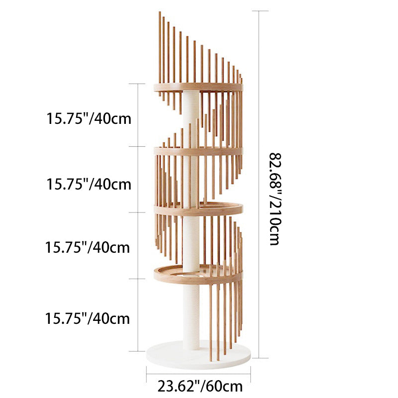 Modern Art Deco Spiral Cat Tree – Round Rubberwood, Pine & Ash with Stone Slab, 3/4/5-Tier, Ideal for Living Room