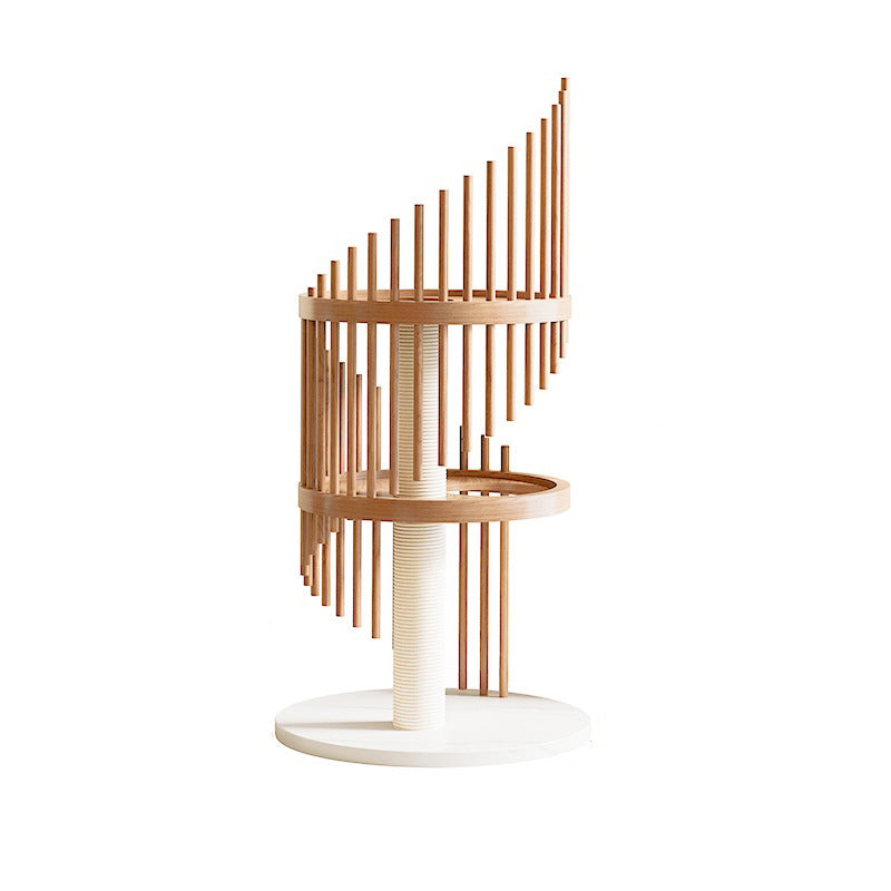 Modern Art Deco Spiral Cat Tree – Round Rubberwood, Pine & Ash with Stone Slab, 3/4/5-Tier, Ideal for Living Room