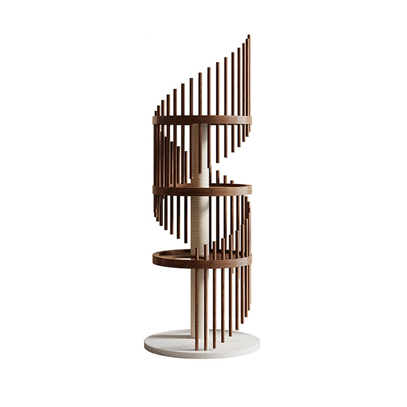 Modern Art Deco Spiral Cat Tree – Round Rubberwood, Pine & Ash with Stone Slab, 3/4/5-Tier, Ideal for Living Room
