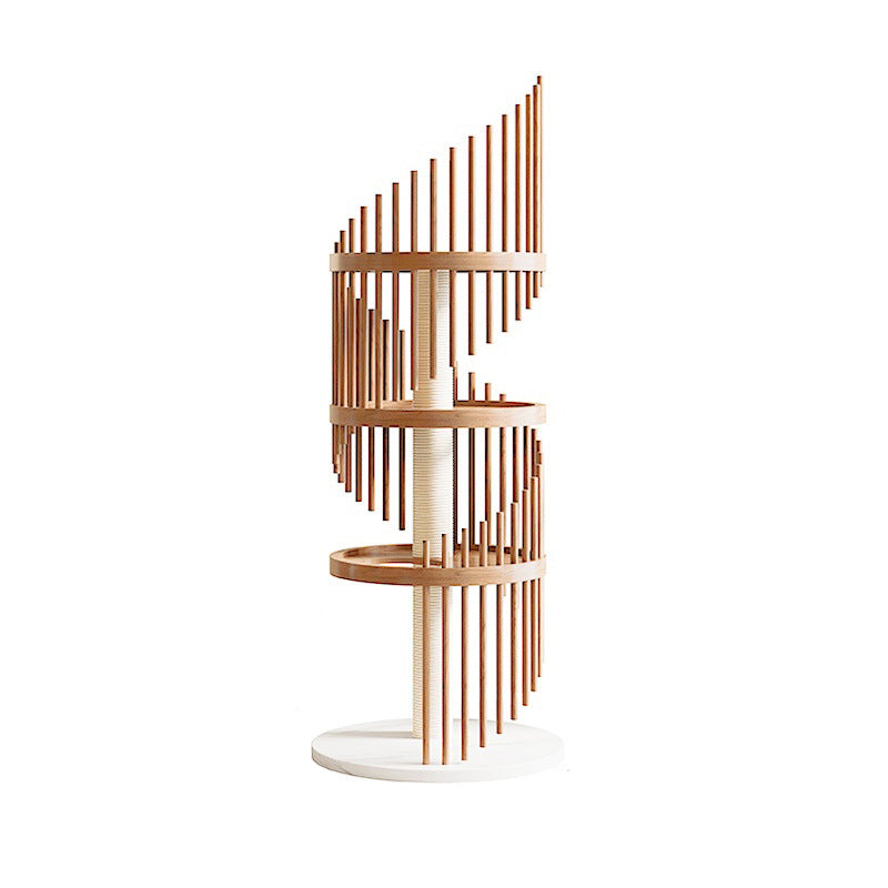 Modern Art Deco Spiral Cat Tree – Round Rubberwood, Pine & Ash with Stone Slab, 3/4/5-Tier, Ideal for Living Room