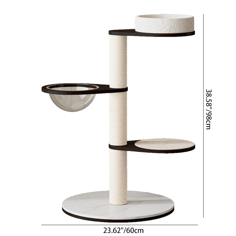 Contemporary Scandinavian Round Solid Wood Cat Tree with Multi-Layer Panels and Pine Stone Slab – Multi-Functional Living Room Design