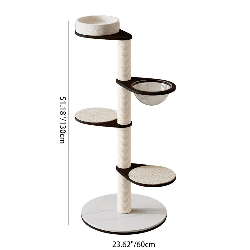 Contemporary Scandinavian Round Solid Wood Cat Tree with Multi-Layer Panels and Pine Stone Slab – Multi-Functional Living Room Design