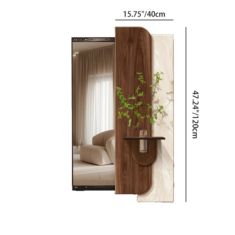 Modern Art Deco Rectangular Full-Length Mirror with Glass Accent – Natural Elements Frame for Entryways