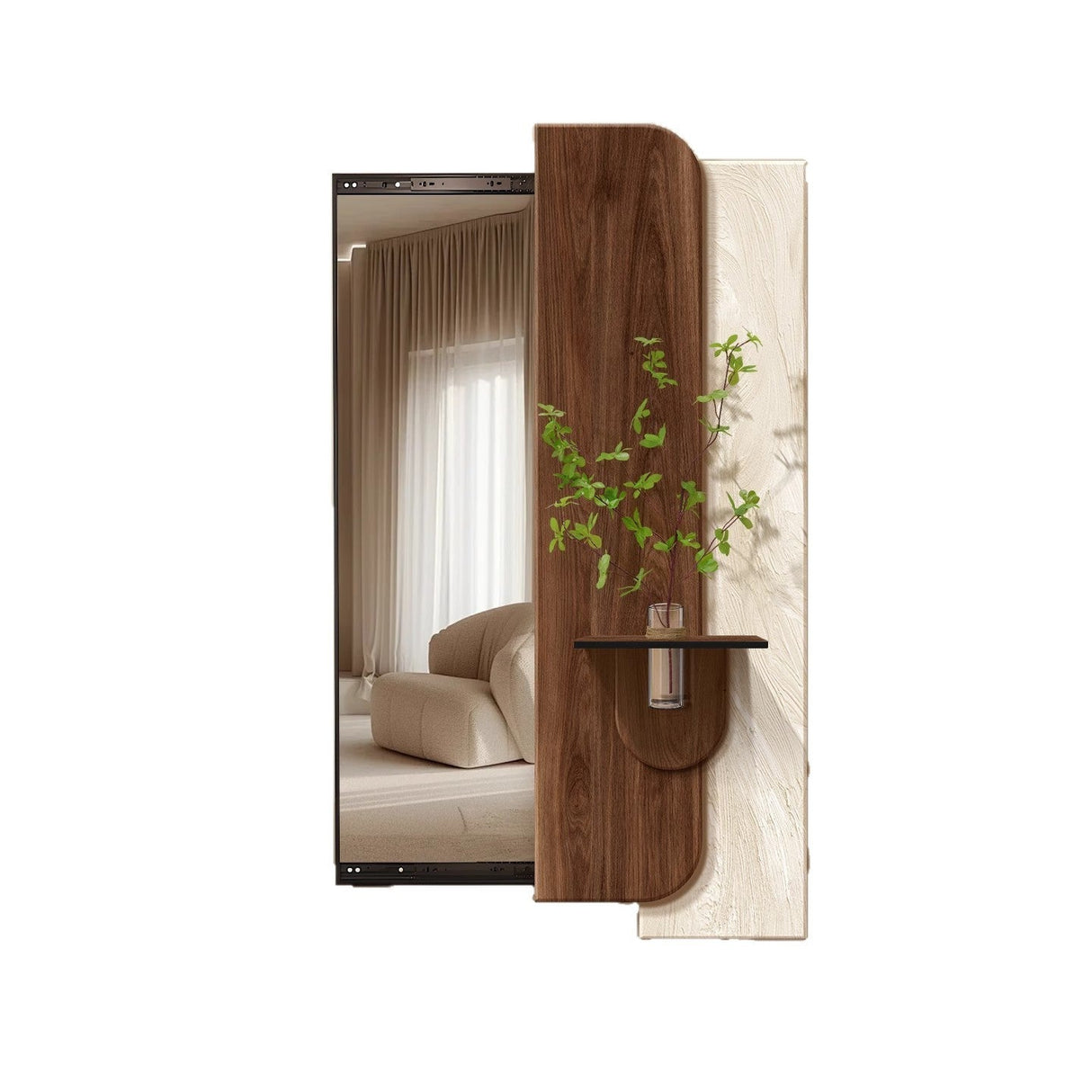 Modern Art Deco Rectangular Full-Length Mirror with Glass Accent – Natural Elements Frame for Entryways