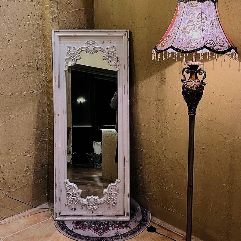 Elegant Traditional Vintage Rectangular Full-Length Mirror in Wabi-Sabi Fir Wood with Glass Accent for Entryways