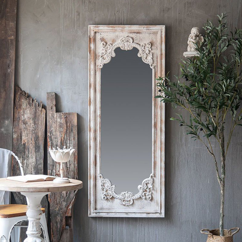 Elegant Traditional Vintage Rectangular Full-Length Mirror in Wabi-Sabi Fir Wood with Glass Accent for Entryways
