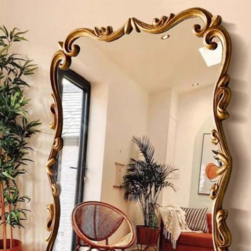 Traditional French-Style Magnificent Rectangular Full-Length Mirror with Carved Glass Panel Accent for Bedroom
