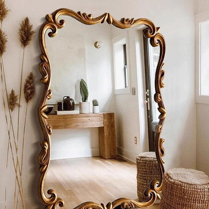 Traditional French-Style Magnificent Rectangular Full-Length Mirror with Carved Glass Panel Accent for Bedroom