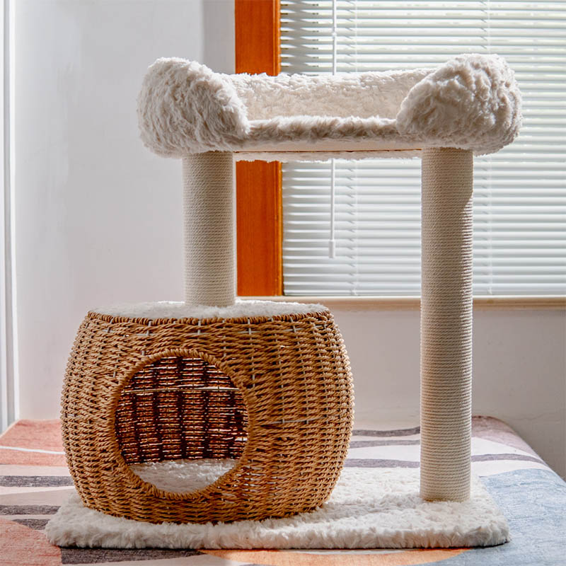 Round Scandinavian-Style Cat Tree with Velvet Fabric and Sisal Posts — MDF Construction, Multi-Functional Living Room Furniture