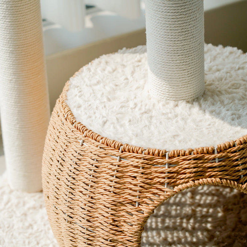 Round Scandinavian-Style Cat Tree with Velvet Fabric and Sisal Posts — MDF Construction, Multi-Functional Living Room Furniture