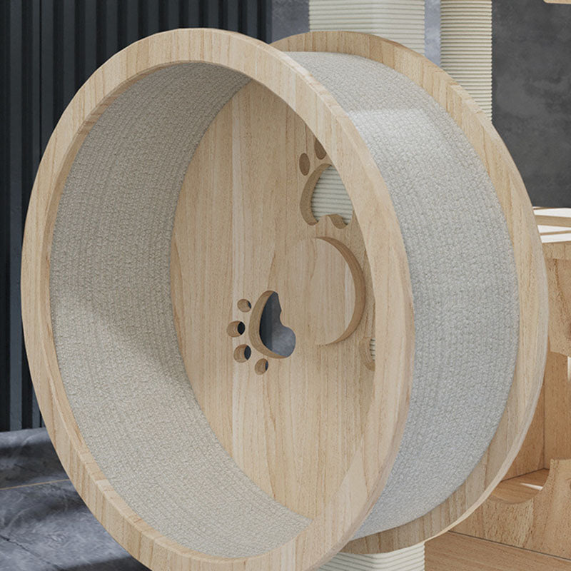 Modern Rectangular Solid Pine Wood Cat Tree with Acrylic Accents and Kraft Paper Rope — Multi-Level, Multi-Functional for Living Room