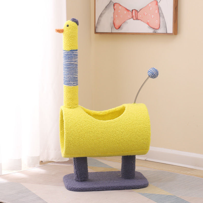 Modern Cylindrical Cat Tree with Chicken- and Dinosaur-Shaped Fabric Panels, Sisal-Wrapped Paper Tube, MDF Construction – Multi-Functional Bedroom Cat Furniture