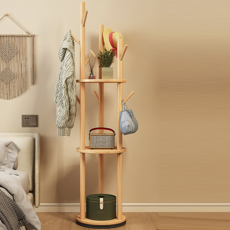 Contemporary Scandinavian Round Tree-Shaped Hall Tree with Swivel Coat Rack – Solid Pine Wood & MDF for Bedroom & Entryways