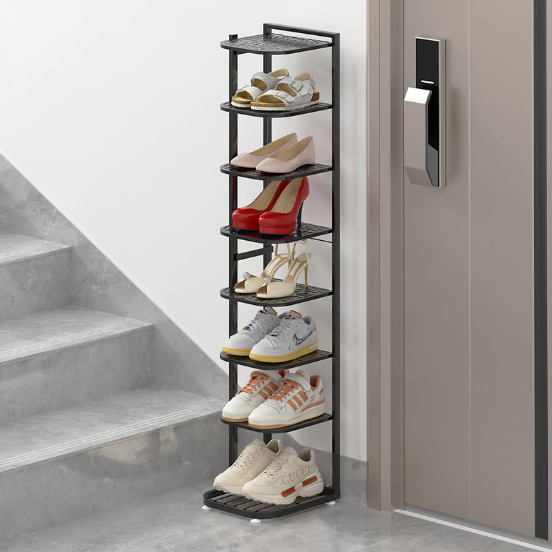 Modern Minimalist Iron Shoe Storage Rack in Square Pebble Pattern with Bake-Paint Finish — 5–10-Tier Options for Entryways & Living Rooms