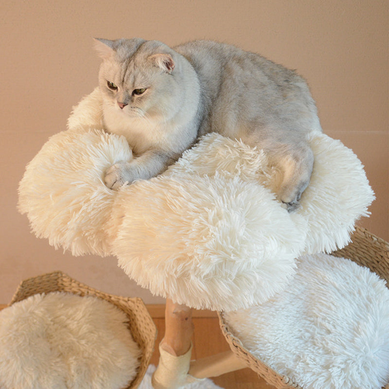 Contemporary Scandinavian Round Cloud-Shape Cat Tree in Natural Fruitwood MDF with Sisal and Velvet Fabric - Living Room Ready