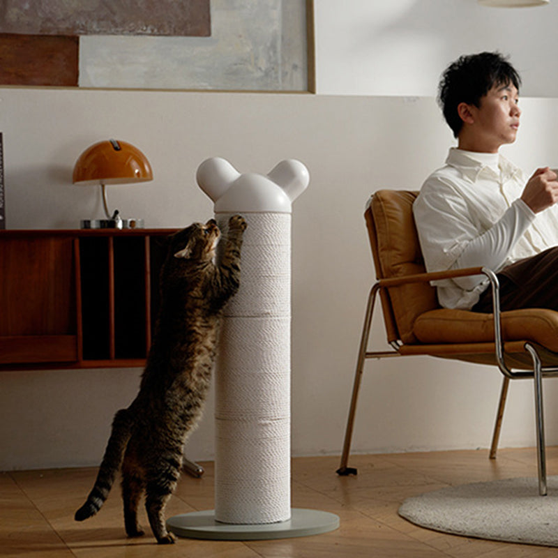 Modern Cylinder Cat Tree with HDPE Paper Rattan and Cold-Rolled Steel Frame – Contemporary Bedroom-Ready Design