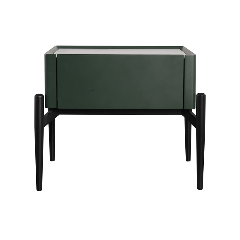 Luxurious Dark Green Nightstand with 1 Drawer and Stiletto Legs – Premium Bedside Table for the Bedroom