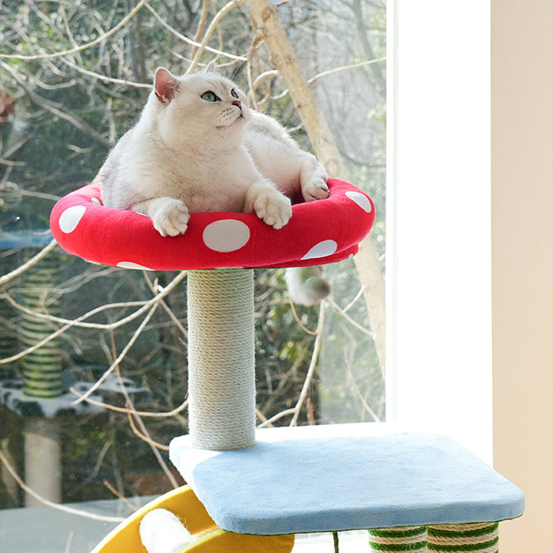 Contemporary Round Mushroom-Shaped PVC Cat Tree Panel – 3/4-Tier, Sisal and Velvet Fabric, Fairy Forest Style for Living Room