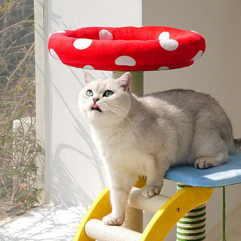 Contemporary Round Mushroom-Shaped PVC Cat Tree Panel – 3/4-Tier, Sisal and Velvet Fabric, Fairy Forest Style for Living Room