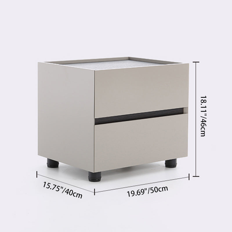 Sleek Modern Minimalist Nightstand with Dual Drawers — Light-Luxury Greige Neutral Bedside Storage Table for the Bedroom