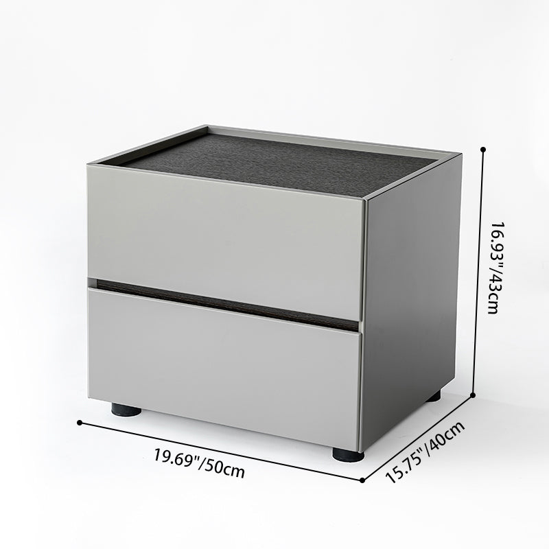 Sleek Modern Minimalist Nightstand with Dual Drawers — Light-Luxury Greige Neutral Bedside Storage Table for the Bedroom