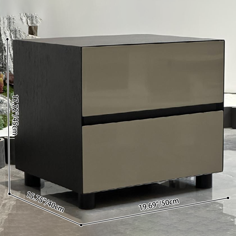 Dark-Tone Modern Minimalist Nightstand with Symmetrical Dual Drawers – Lacquered Finish Bedside Table for the Bedroom