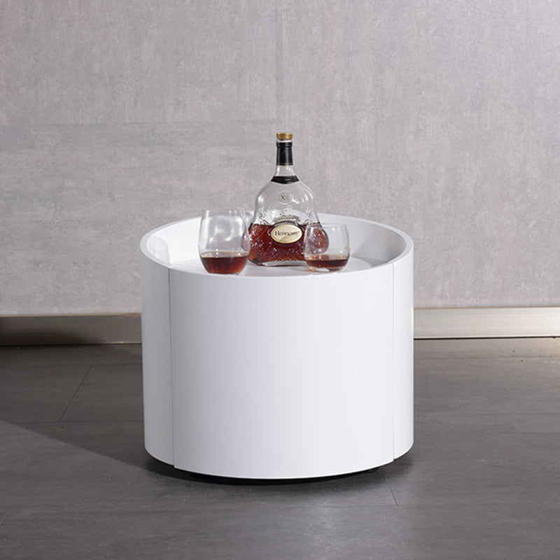 Sleek Modern Round Nightstand with One Drawer – Off-White/Black Curved Bedside Storage Table for Bedroom