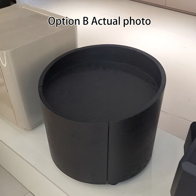 Sleek Modern Round Nightstand with One Drawer – Off-White/Black Curved Bedside Storage Table for Bedroom
