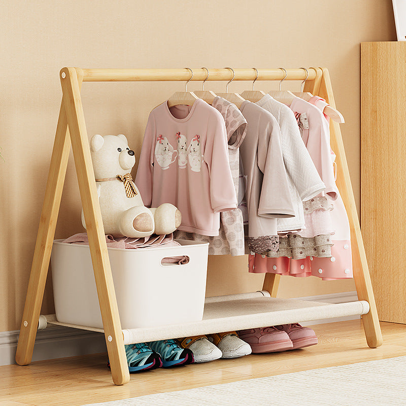 Contemporary Scandinavian Rectangular Natural Nan Bamboo Foldable Kids Hall Tree – 2- or 4-Tier Storage for Bedroom