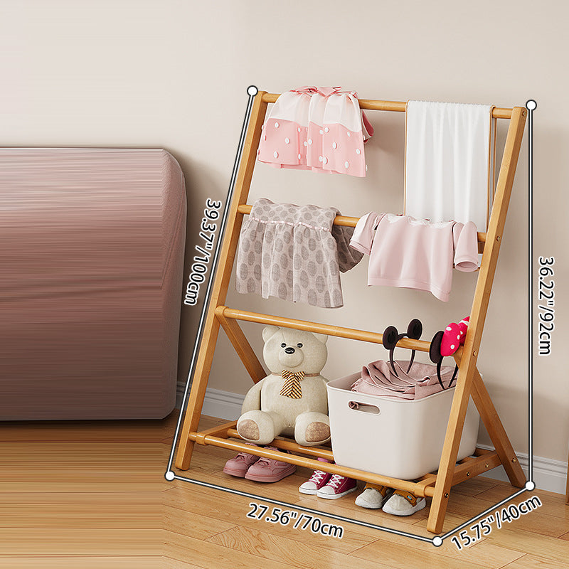 Contemporary Scandinavian Rectangular Natural Nan Bamboo Foldable Kids Hall Tree – 2- or 4-Tier Storage for Bedroom