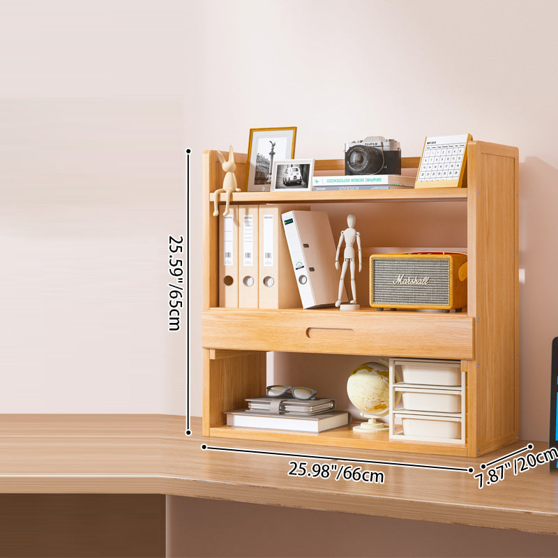 Contemporary Scandinavian Nano Bamboo MDF Storage Bookshelf – Rectangular, 2- or 3-Tier with 1 Drawer for Bedroom & Study