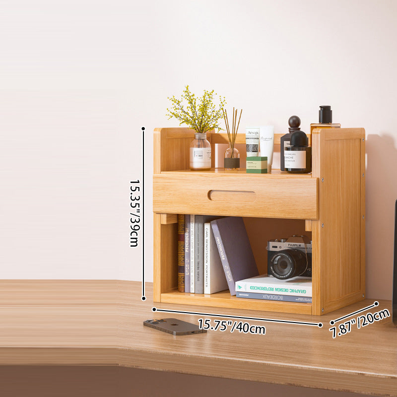 Contemporary Scandinavian Nano Bamboo MDF Storage Bookshelf – Rectangular, 2- or 3-Tier with 1 Drawer for Bedroom & Study