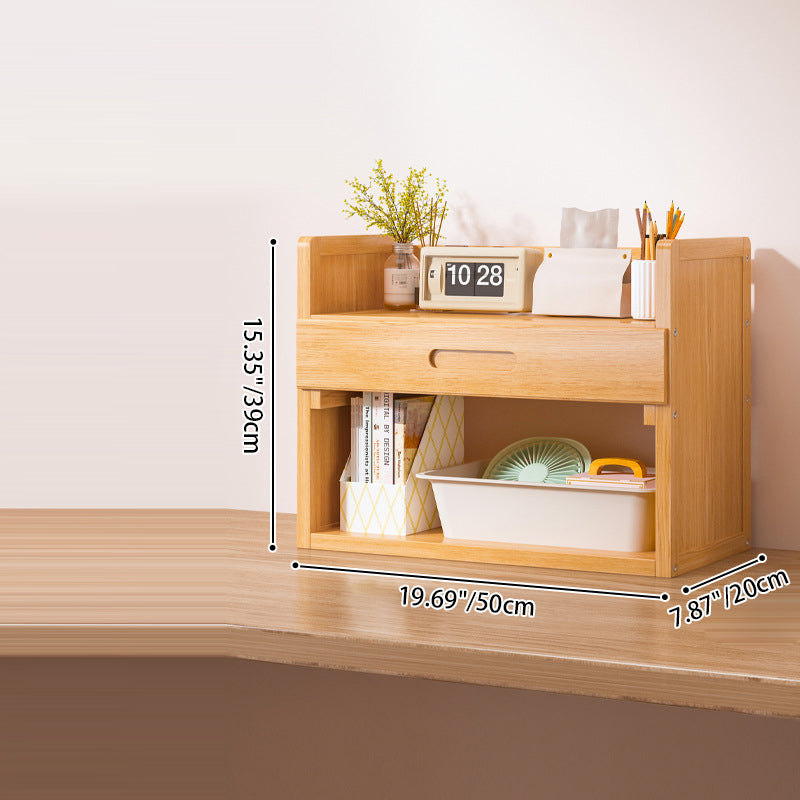 Contemporary Scandinavian Nano Bamboo MDF Storage Bookshelf – Rectangular, 2- or 3-Tier with 1 Drawer for Bedroom & Study
