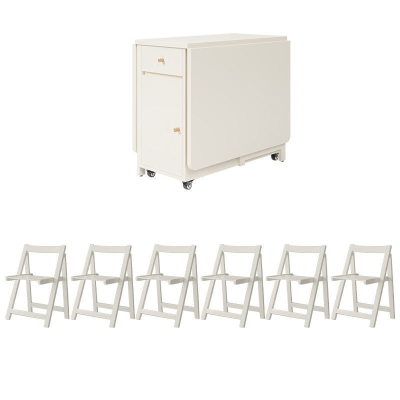 Space-Saving Scandinavian Contemporary Rectangular Desk & Foldable Chair Set with 1 Drawer – Rubberwood Solid Wood & MDF, for Living Room & Dining Room