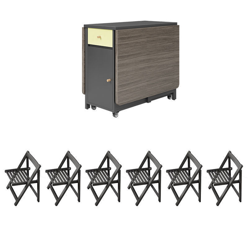 Space-Saving Scandinavian Contemporary Rectangular Desk & Foldable Chair Set with 1 Drawer – Rubberwood Solid Wood & MDF, for Living Room & Dining Room