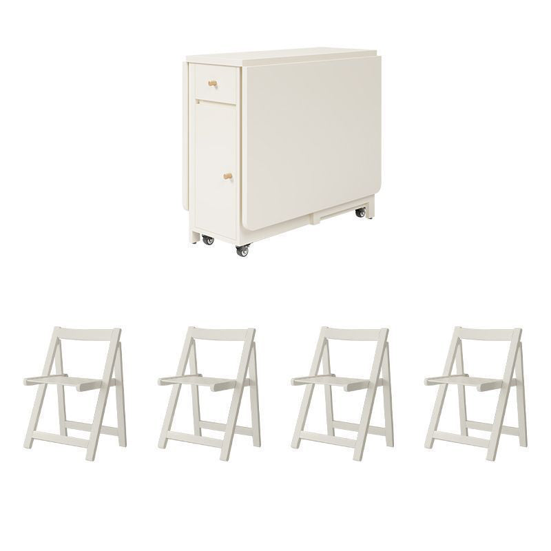Space-Saving Scandinavian Contemporary Rectangular Desk & Foldable Chair Set with 1 Drawer – Rubberwood Solid Wood & MDF, for Living Room & Dining Room