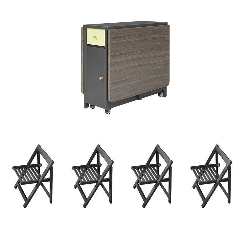 Space-Saving Scandinavian Contemporary Rectangular Desk & Foldable Chair Set with 1 Drawer – Rubberwood Solid Wood & MDF, for Living Room & Dining Room