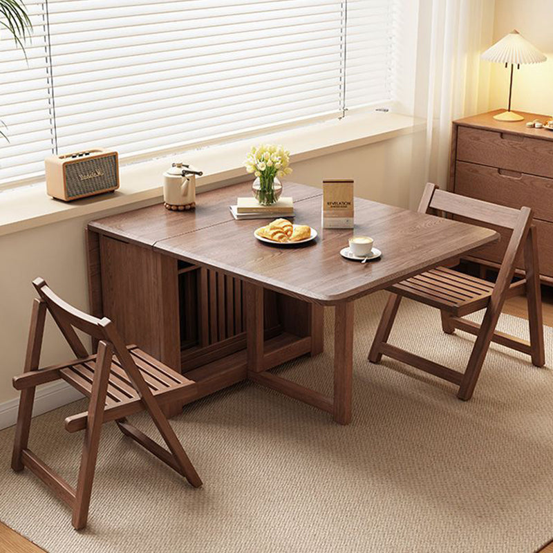 Contemporary Scandinavian Rectangular Rubberwood Desk & Foldable Chair Set – Solid Wood with Multi-Layer Panel, Ideal for Living & Dining Rooms