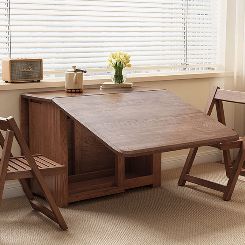 Contemporary Scandinavian Rectangular Rubberwood Desk & Foldable Chair Set – Solid Wood with Multi-Layer Panel, Ideal for Living & Dining Rooms