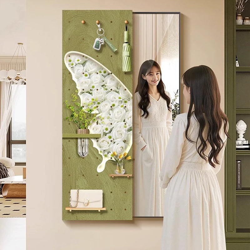 Contemporary Rectangular Full-Length Mirror with Float Glass & MDF Frame (Medium-Density Fiberboard), Push-Slide Decorative Accent for Living Room & Entryways