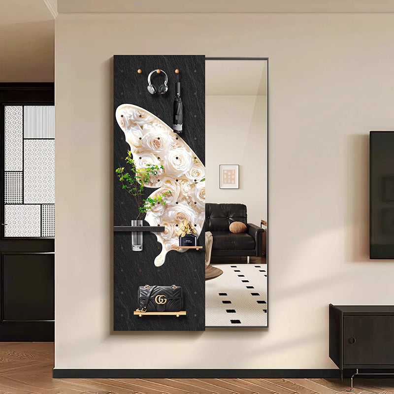 Contemporary Rectangular Full-Length Mirror with Float Glass & MDF Frame (Medium-Density Fiberboard), Push-Slide Decorative Accent for Living Room & Entryways