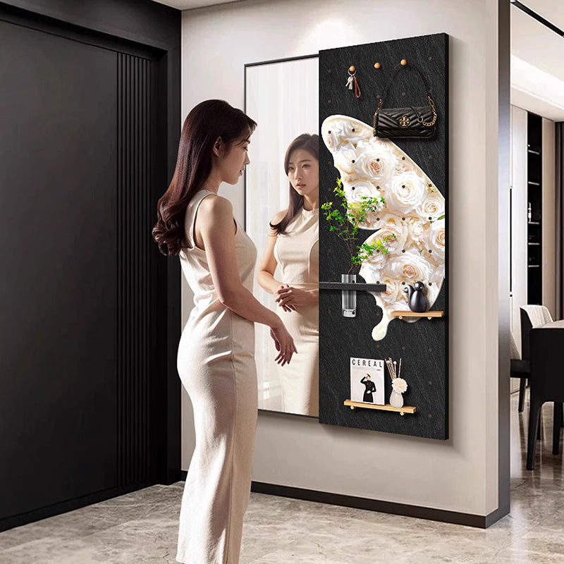 Contemporary Rectangular Full-Length Mirror with Float Glass & MDF Frame (Medium-Density Fiberboard), Push-Slide Decorative Accent for Living Room & Entryways