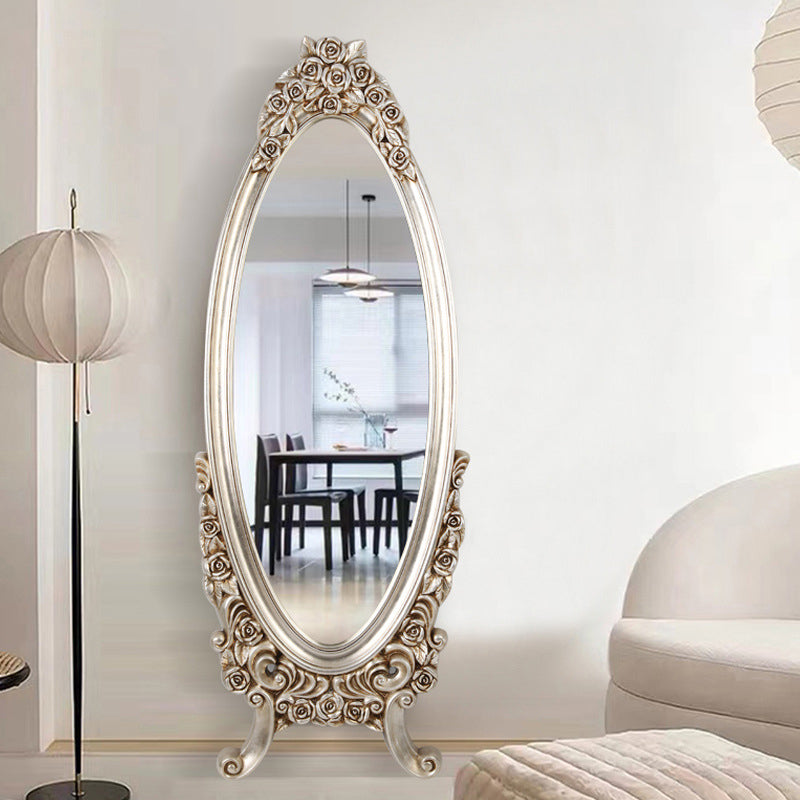 Traditional European Oval Full-Length Mirror with PU Faux-Wood Frame and Float Glass – Perfect for the Bedroom