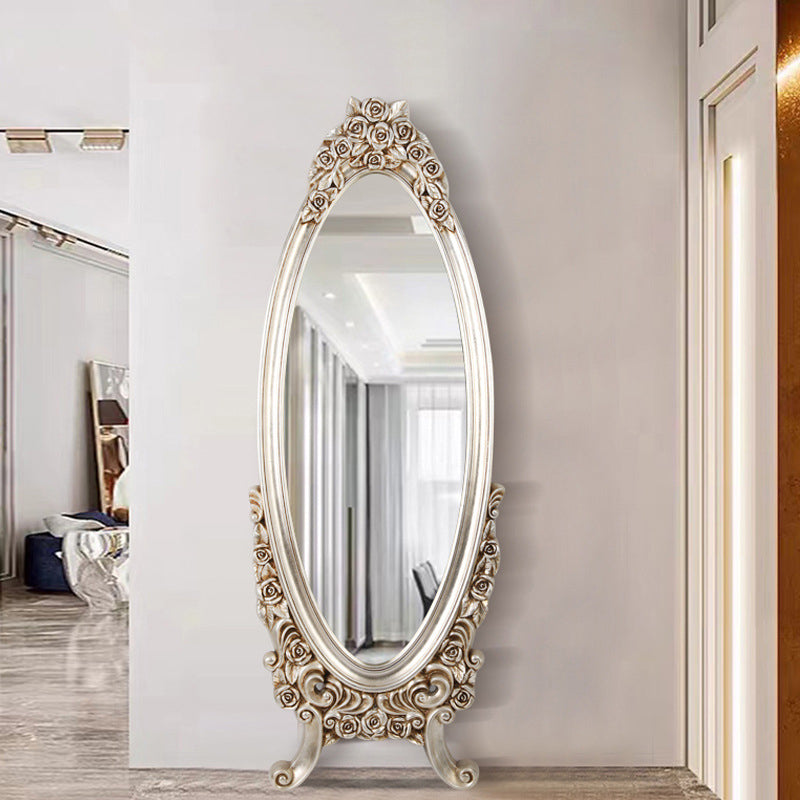 Traditional European Oval Full-Length Mirror with PU Faux-Wood Frame and Float Glass – Perfect for the Bedroom