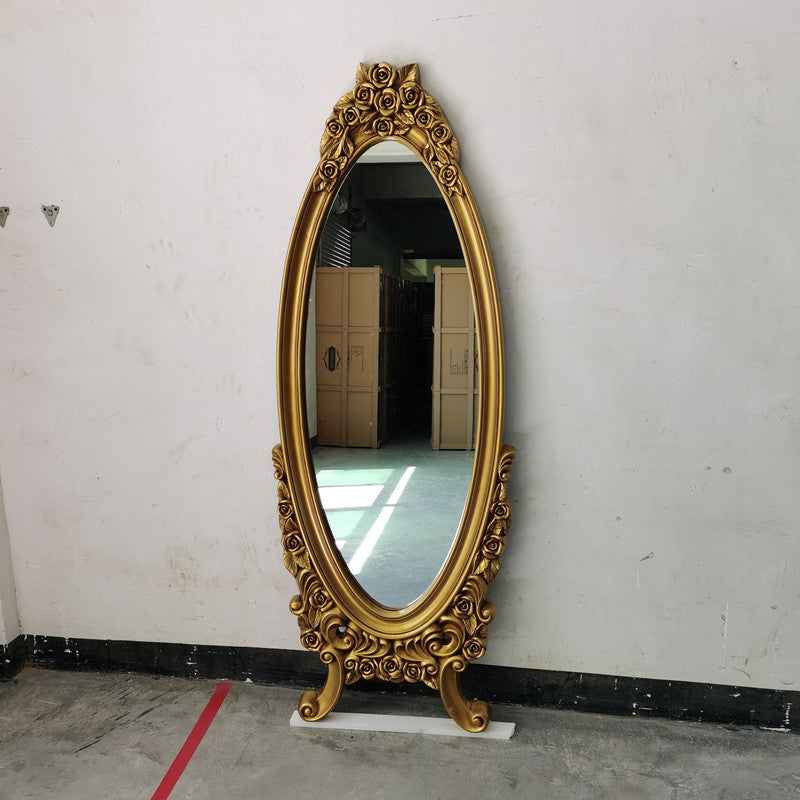 Traditional European Oval Full-Length Mirror with PU Faux-Wood Frame and Float Glass – Perfect for the Bedroom